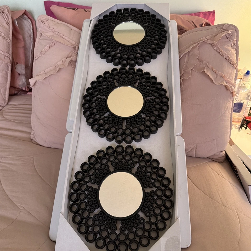 Brand New Group Decorative Black Wall Mirrors Lot of 3 Plastic - Image 2 of 4