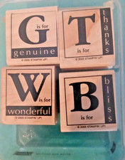 Stampin Up "Around The Block" Set of 4 Wood Rubber Mounted Stamps