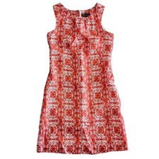 Carole Little Dress Women's Coral Print Sleeveless Lined Size 4 100% Linen