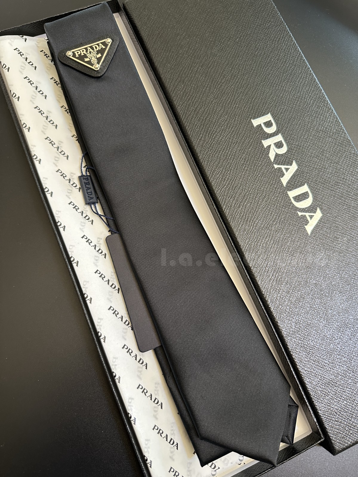 Prada Luxury Silk Tie – Triangle Logo thumbnail 2