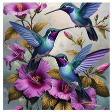 HUMMINGBIRDS  15 Colors Diamond Painting Full Canvas Kit 30x30 cm/ 12"X12"