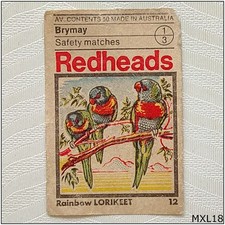 Brymay Redheads Australian Fauna #12 Rainbow Lorikeet Matchbox Label (C) (MXL18)
