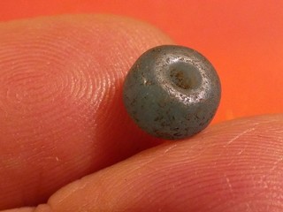 ANCIENT PYU BEAUTIFUL FAUX BLUE GREEN CHALCEDONY GLASS DISC SHAPE BEAD 7.9 5.4MM