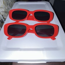 2 pairWomen s Rectangle Sunglasses Red Plasti...