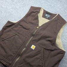 Carhartt Mens Relaxed Fit Sherpa Lined Canvas Vest Brown OV4392-M Size L