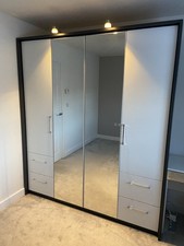 Double Wardrobe with 2 Draw Pack White Gloss With Mirrored Doors