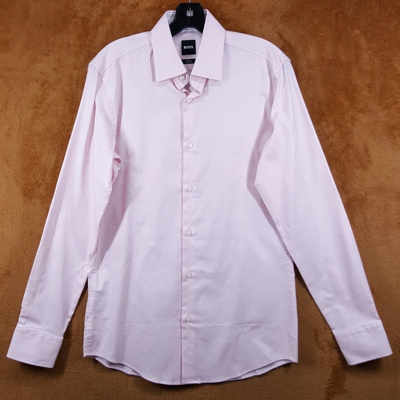HUGO BOSS Shirt Mens Size 15 38 Pink Button Up Slim Fit HANK KENT $168