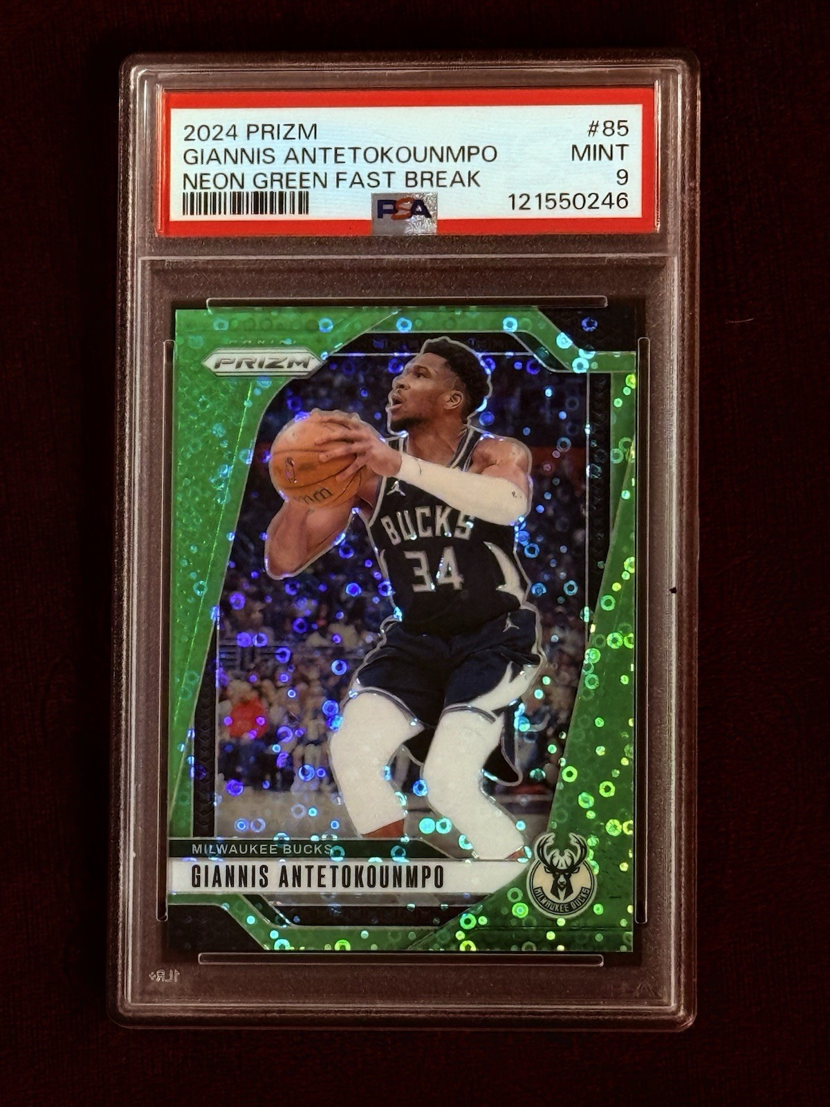 2024 anini Prizm Giannis Antetokounmpo #85 Fast Break Neon Green Prizm /5 PSA 9