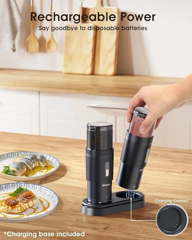 2PCS Electric Salt and Pepper Grinder Set Automatic Grinder w/ Rechargeable Base - Image 4 of 4