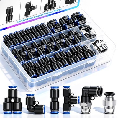 1/4'' OD Push to Connect Fittings,1/4'' OD Air Line Fittings,Quick Connect (34PCS)