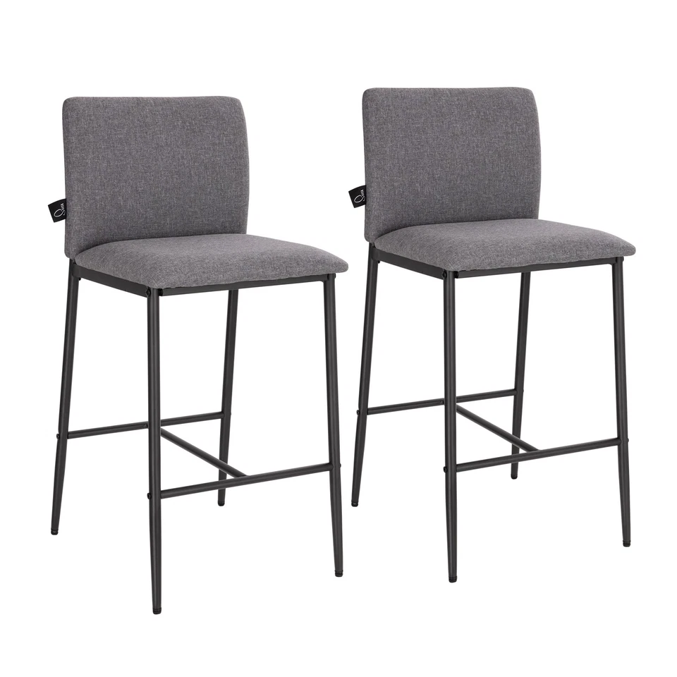 B-Ware SVITA ERIK 2erSet Barhocker Rückenlehne Fußstütze Leinen-Optik Dunkelgrau