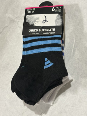 adidas Girls Superlite Aeroready Arch Compression No-Show Socks 6 Pairs 11K-2Y