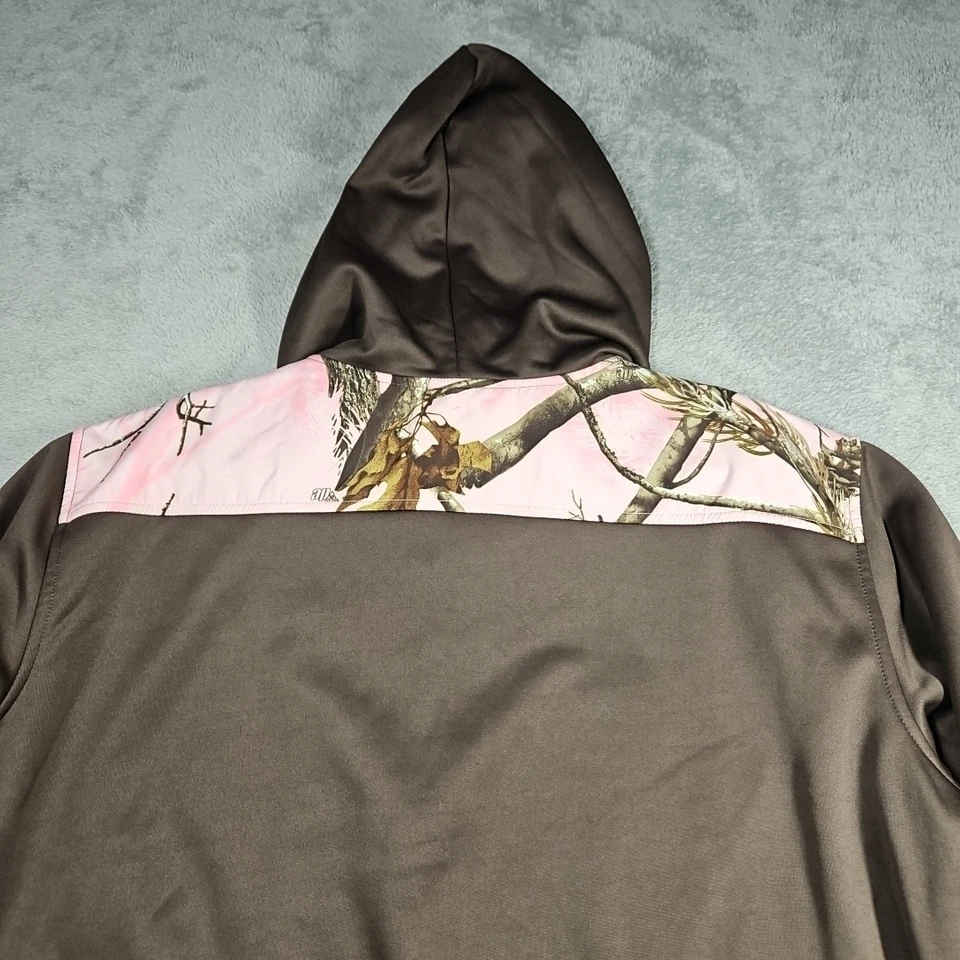 Habit Performance Zip-up Brown Hooded Jacket Pink Real Tree Camo Pockets Sz XL  - Image 4 of 4