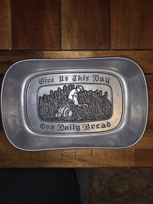 VTG Wilton Armetale 9 3/8'' Pewter Plate Tray Give Us This Day Our Daily Bread