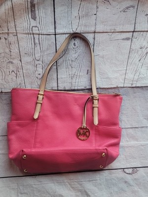 Michael Kors Acorn Leather Jet Set East/West Top Zip Tote Pink read