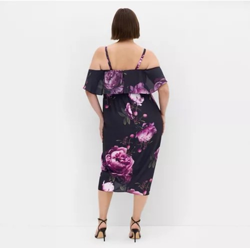 City Chic Women Plus Sz 20 Gina Off Shoulder Dress Black Purple Floral Formal - Picture 14 of 15