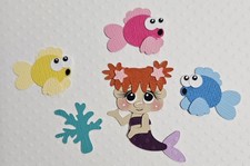Mini Mermaid Set Red Hair Purple. Scrapbook, Card Making Paper Piecing
