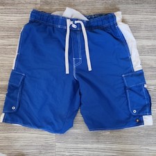 Hang Ten Men's Board Shorts Blue White Large Elastic Waist Drawstring Pockets