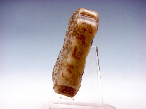 Old Nephrite Jade Stone Carved Pendant Monster Heads & Floral #09242304 - Picture 4 of 6