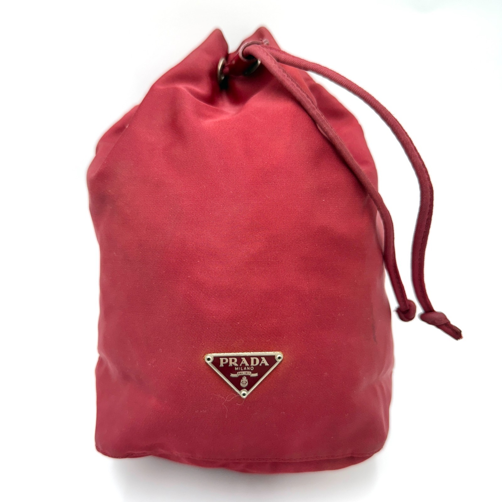 PRADA Drawstring Pouch Nylon Red Auth 913