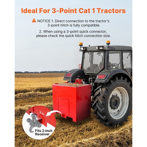 Ballast Box 3 Point Category 1 Tractor Heavy Duty 800LBS Counterweight Green/Red - Picture 18 of 25