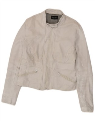 Vintage Damen Crop Lederjacke UK 18 XL Off White Leder GA05