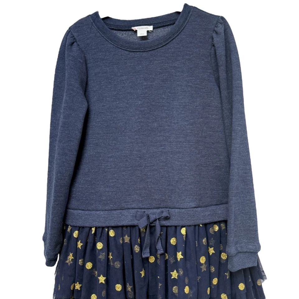 Sudadera Crewcuts Niñas Vestido Mixto Talla 7 Estrellas Tul Azul Dorado Fiesta de Vacaciones Foto 2 de 4