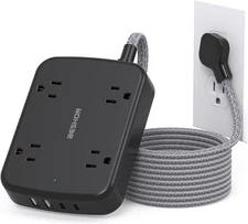 Surge Protector Power Strip with 2 USB C - BESHON 5 Ft Flat Extension Cord Flat 