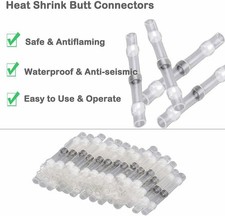 100 Pack Heat Shrink Waterproof Solder Wire Butt Connector Terminals 26-24 AWG 