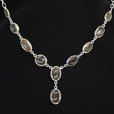 Genuine 44.00ctw Quartz Cabochon 925 Silver Necklace 18.2g