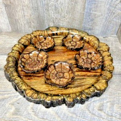Japanese Tea Ceremony Tray w/ Set (5) of Chrysanthemum Tree Coasters