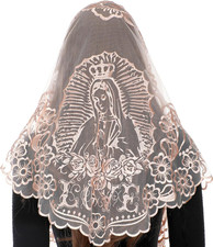 Church Mantilla Catholic Veil: Our Lady of Guadalupe Embroidered Lace Chapel ...