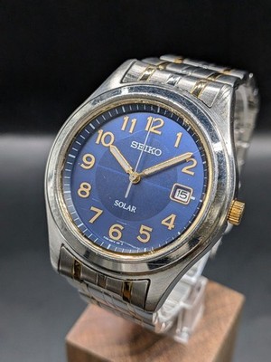 [EXC+] SEIKO Eco Tech Solar V145-0BV0 blaues Zifferblatt Herrenuhr aus Japan