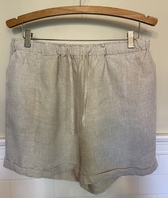 4Our Dreamers 100% Linen Shorts Large Sand Coastal Cruise Lagenlook Elastic Wais