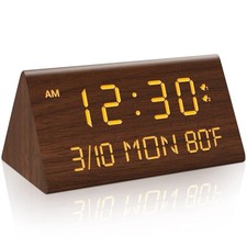 Wooden Digital Alarm Clock, 0-100% Dimmer, 2 Alarm Settings, Weekday/Everyday...