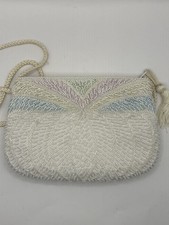 Vintage Hand Beaded LeRegale Ivory  Pastel Glass Beading Evening Bag, Pristine