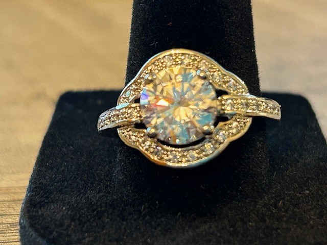 Statement Halo Ring Round Clear Simulated Stone P… - image 1