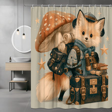 Cute Fox Explorer Shower Curtain, Woodland Animal Graphic Print