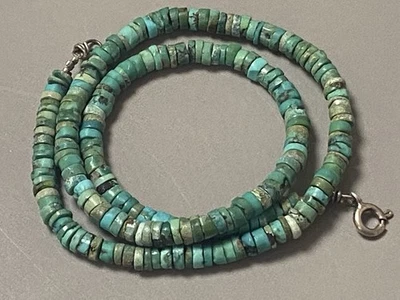 Ancien collier Turquoise Navajo fermoir argent massif collier indien turquoise - Photo 1/4
