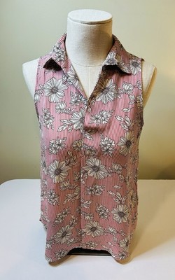 One Heart Clothing Los Angelos Sleeveless Top Vneck Red White Stripe Flower S
