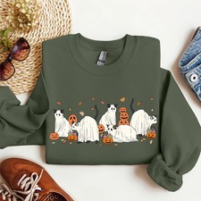 Cat Halloween Sweatshirt Spooky Feline Fall Season Apparel