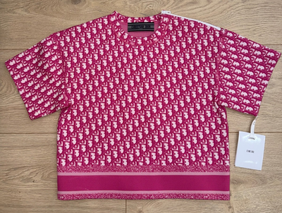 Dior Jacquard Oblique Logo Pink White Top Short Sleeve Zipper