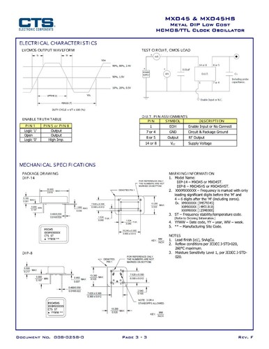CTS Crystal Clock Oscillator MX045 1.0000 MHz 5Vdc DIP-14 Qty.4 - Picture 5 of 5