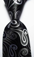New Classic Paisley Black White JACQUARD WOVEN Silk Men's Tie Necktie