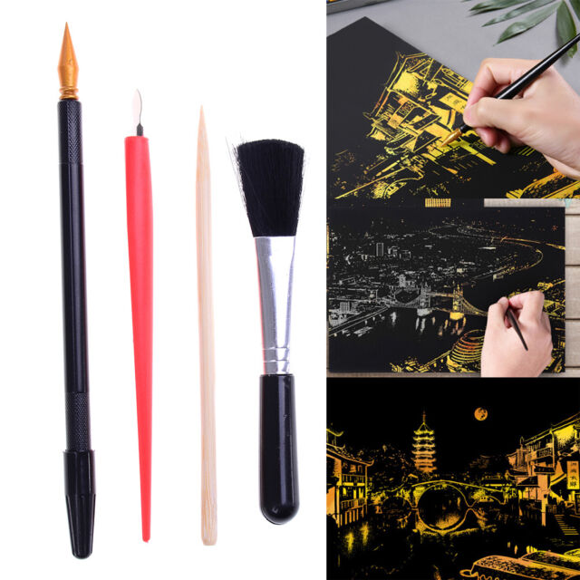 4Pcs Painting Drawing Arts Set Stick Scraper Pen Brush Art Paper DIY Tools JG JH