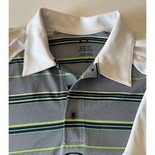Oakley Polo Shirt XL Golf Blue Green Stripe Embroidery Little River - Flaw