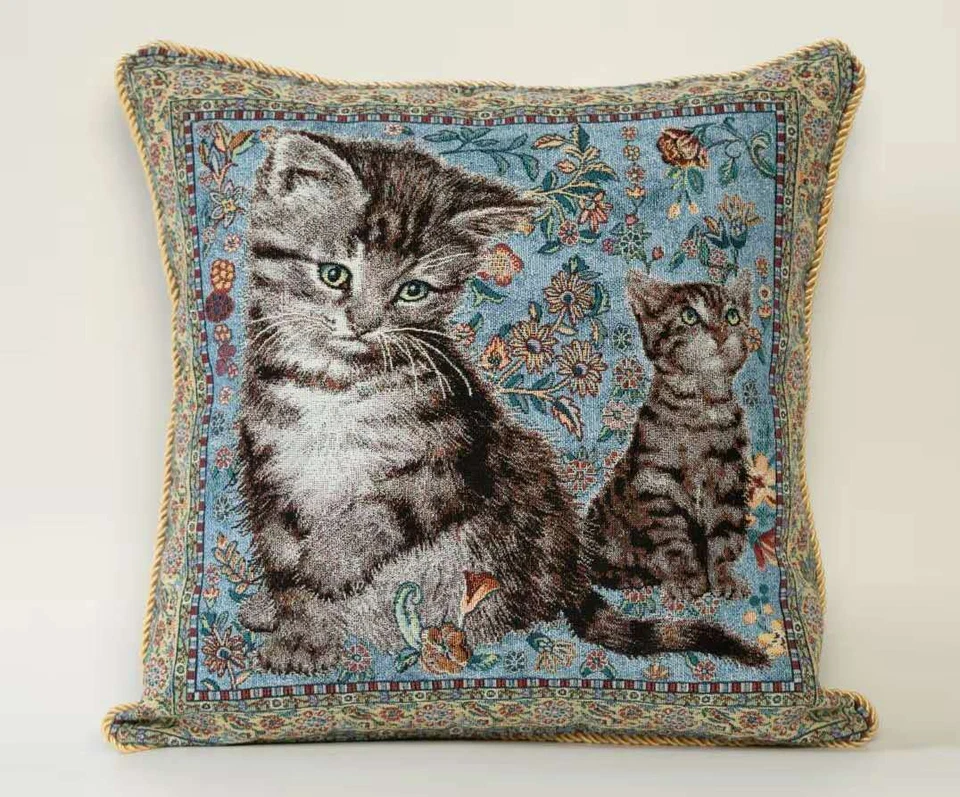 Cat Kitty Vintage French Jacquard Tapestry Throw Cushion Cover Pillowcase Sofa - Image 4 of 4
