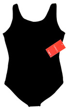 NWT GIRL'S Capezio Black Leotard. Front Lined. Ballet Leg. Large 12/14. NEW