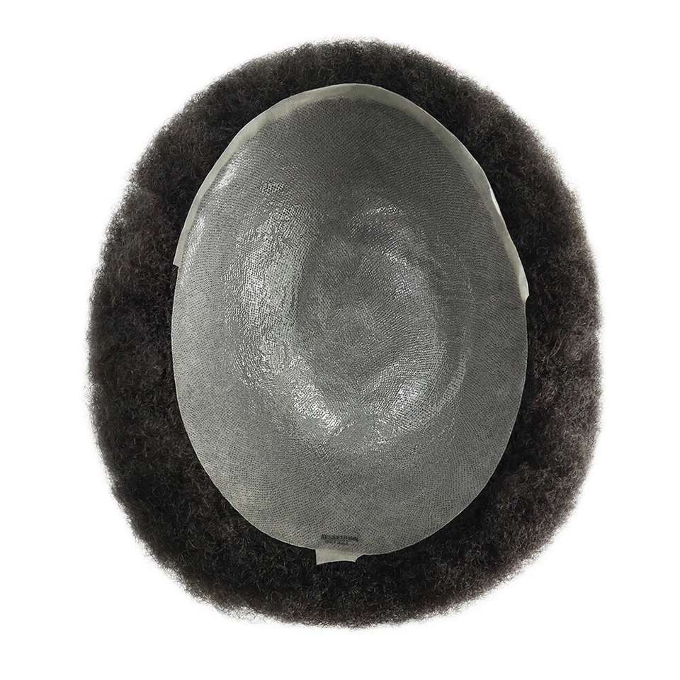 Sistema de substituição de cabelo humano masculino Toupee 4mm afro cachos pele preta apliques - Imagem 2 de 4