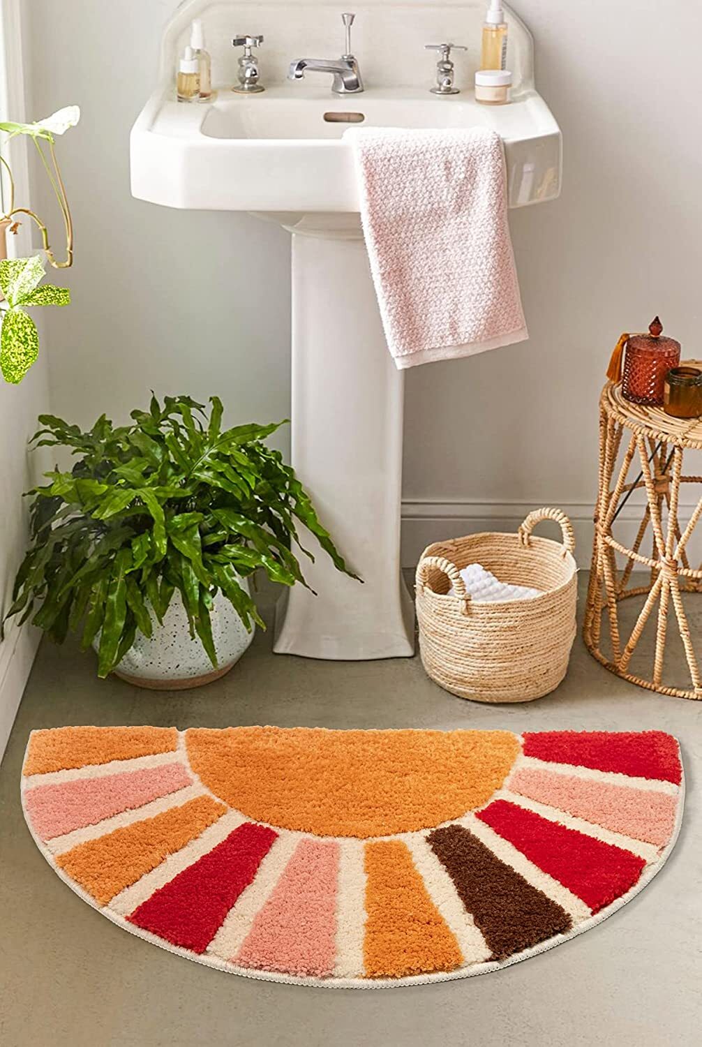 NOTASA Boho Bathroom Rugs Half Circle Bath Mat Cute Bohemian Bath Rug